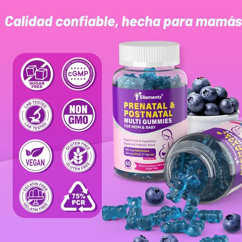 Miniatura 8 de Vitaminas prenatales para mujeres con metilfolato, omega-3 DHA vegano, mezcla de alimentos orgánicos, probióticos, hierro, vitamina D3 B6 B12