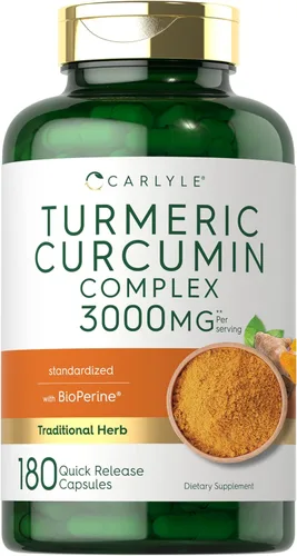 Carlyle Suplemento de curcumina de cúrcuma | 180 cápsulas | con pimienta negra, curcuminoides y bioperina | Sin OMG, sin gluten
