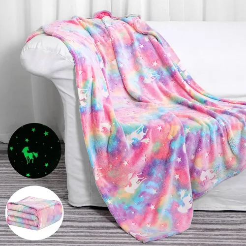 SALIMAH Manta que brilla en la oscuridad, regalos de unicornios para niñas, juguetes para niñas de 2, 3, 4, 5, 6, 7, 8, 9, 10 años, mantas suaves