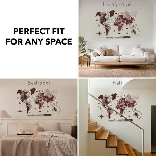 Miniatura 6 de Enjoy The Wood Mapa del mundo de madera 3D LED 2.0, arte de pared moderno para decoración del hogar, regalos de viaje, mapas de madera, tablero