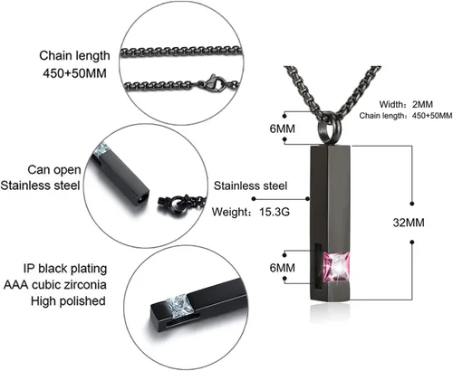 Miniatura 86 de YOUFENG collar con urna para cenizas, cubos de piedras natales, urna para cenizas humanas, collar de urna de cremación, relicario, recuerdo