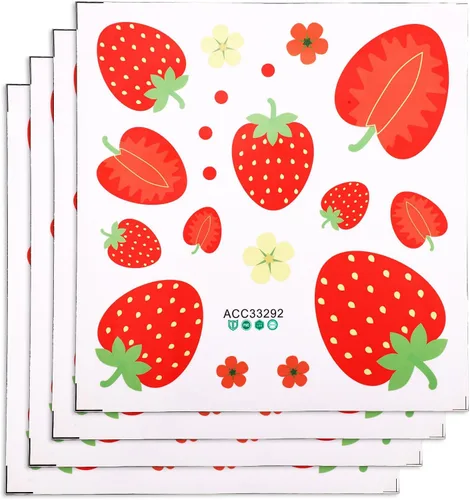 Miniatura 8 de 4 hojas/92 calcomanías de pared de fresa, calcomanías de pared de frutas extraíbles para dormitorio de niñas, dormitorio, comedor, cocina, baño