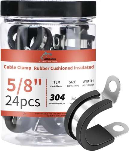 Miniatura 18 de AKIHISA Kit de 56 abrazaderas de cable de 1/4"-1", 7 tamaños, abrazaderas de conducto de acero inoxidable 304, para cable, tubería, manguera, línea