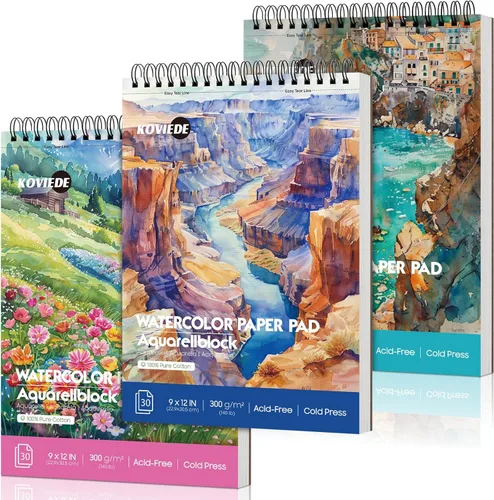 Miniatura 13 de KOVIEDE Bloc de papel de acuarela 100% algodón, 30 hojas de 7 x 10 pulgadas, encuadernado en espiral, 140 libras/10.58 oz/m², cuaderno de bocetos