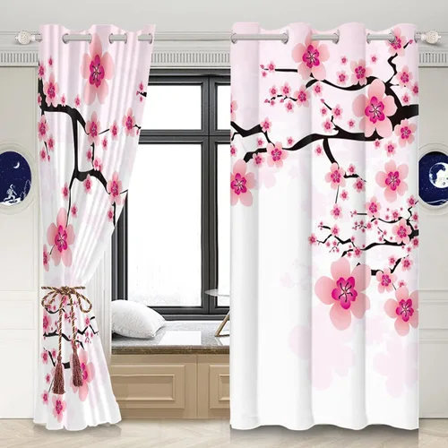 Miniatura 106 de Cortinas japonesas con pintura de tinta, monte Fuji, sol rojo, puesta de sol, hojas de bambú, cortinas de ventana para dormitorio, sala de estar