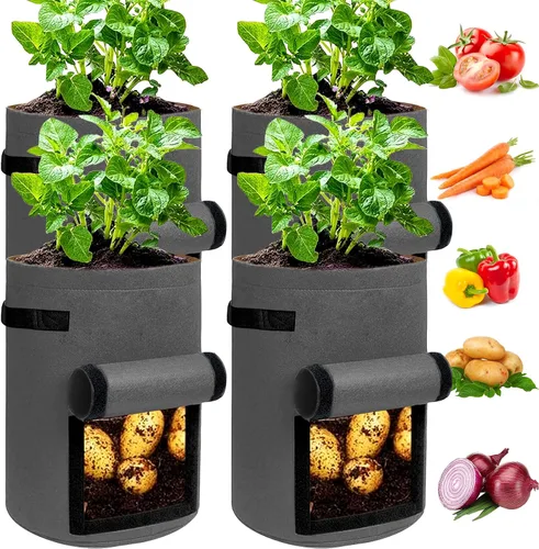 Miniatura 14 de JJGoo Juego de 2 bolsas de cultivo de patatas de 10 galones con solapa, bolsas de cultivo de tela resistentes con asa y ventana de cosecha, macetas
