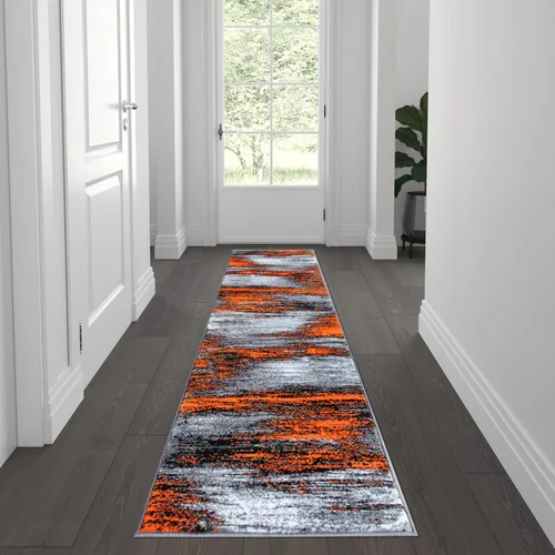 Miniatura 26 de Flash Furniture Rylan Collection - Alfombra contemporánea de olefinas azules, de pelo alto, 2 x 10 pies, respaldo de yute, pasillo, entrada