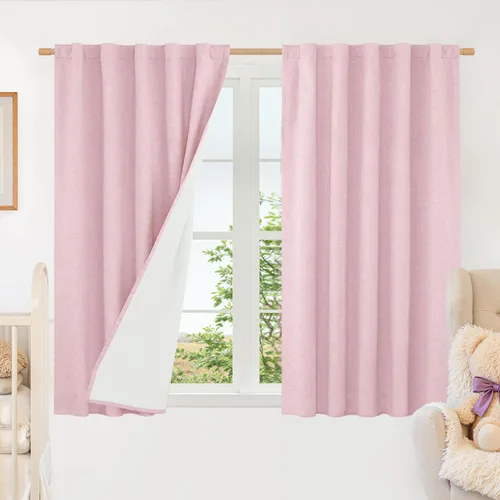Miniatura 18 de LAMIT Cortinas de lino natural 100 % opacas para ventana, para dormitorio, 45 pulgadas, cortinas térmicas con textura de lino estilo granja