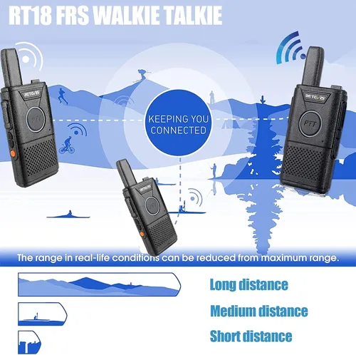 Miniatura 6 de Retevis Walkie Talkies recargables RT18, radios portátiles FRS bidireccionales, PTT dual, VOX, clip de metal, pequeño mini walkie-talkie