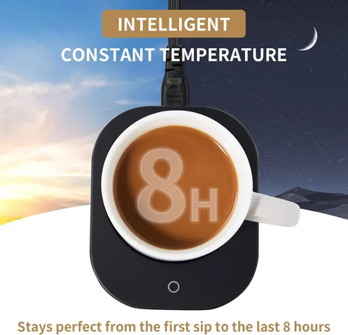 Miniatura 5 de Calentador de tazas con apagado automático de 4 horas, 3 ajustes de temperatura, calentador eléctrico rectangular negro esmerilado, panel de vidrio