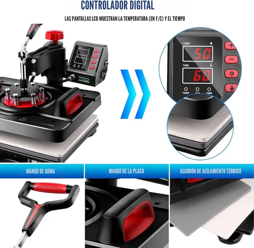 Miniatura 5 de AKEYDIY - Prensa de calor profesional 8 en 1, máquina de sublimación de 12" X 15", máquina de presión para camisas, con oscilación de 360° - Prensa