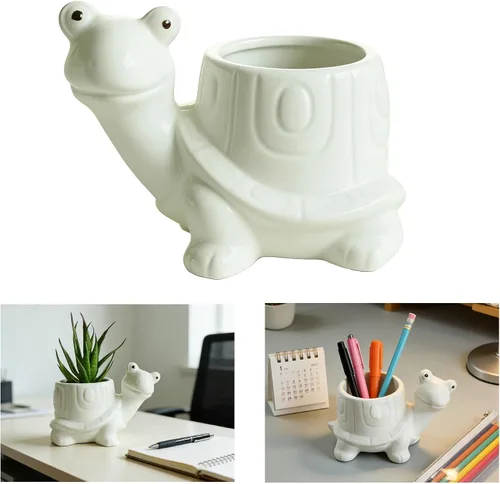 Maceta de cerámica para plantas pequeñas de interior, maceta multiusos para suculentas, soporte para bolígrafos de escritorio, organizador de