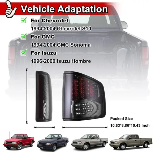 Miniatura 4 de Nixon Offroad Luces traseras para Chevrolet Chevy S10 1994-2004 / GMC Snoma 1994-2004 / Isuzu Hombre 1996-2000 Lámparas traseras LED de repuesto