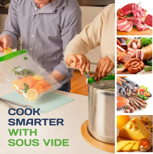 Miniatura 7 de SOUSVIDE ART 37 bolsas reutilizables de sellado al vacío con sellador al vacío, 30 bolsas de cocina y almacenamiento de 3 tamaños con bomba