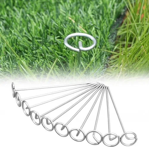 Miniatura 6 de QWORK Grapas de paisaje, 120 estacas de jardín de 6 pulgadas, alfileres de 8 calibre, estacas de tela de acero galvanizado