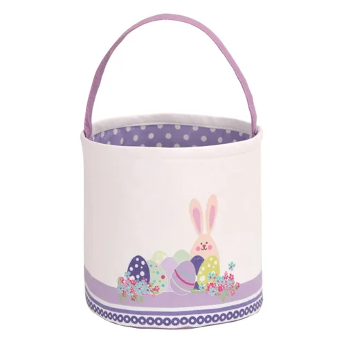 LessMo - Canasta de conejito para huevos de Pascua, color púrpura, bonita, personalizable, de lona y algodón, canasta para búsqueda de huevos de