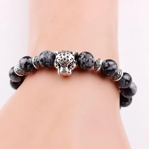 Miniatura 5 de Pulsera unisex de 0.315 in de roca volcánica chapada en oro de pantera de leopardo con cuentas de Buda, piedra natural, antiansiedad, difusor