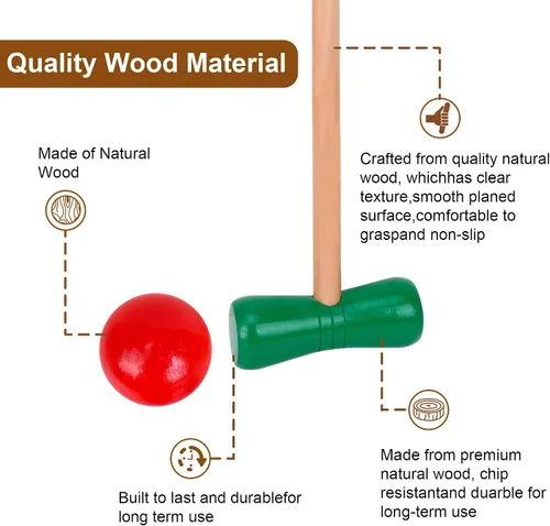 Miniatura 3 de GOTHINK Juego de croquet para 4 jugadores con bolas de madera para adultos y niños, juegos de verano al aire libre para escuela, campo, día