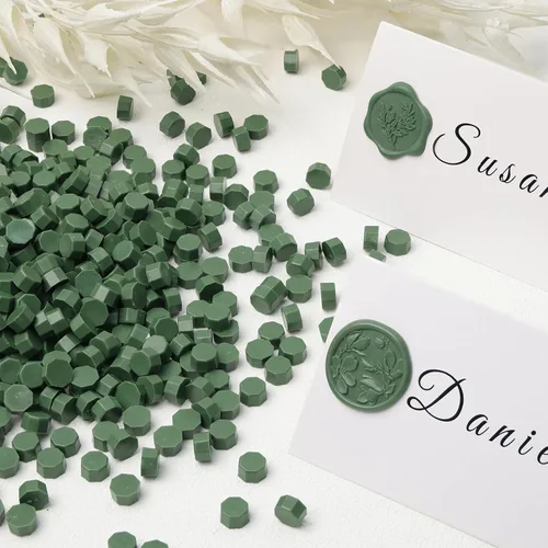 Miniatura 3 de UNIQOOO 540 piezas de perlas de cera de sellado verde oliva oscuro para sello de cera, perfecto para invitaciones de boda, tarjetas de Verde Oliva