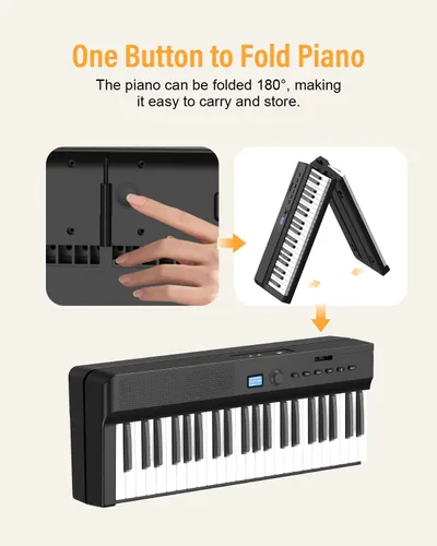 Miniatura 6 de Teclado de Piano Plegable Mejorado, Teclado Semi Pesado de 88 Teclas de Tamaño Completo con Soporte para MIDI y Bluetooth, Teclado de Piano Plegable
