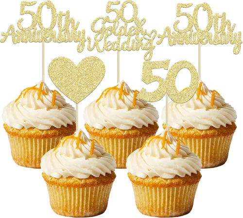 Miniatura 13 de Gyufise 24 adornos plateados para cupcakes de 25 aniversario, boda, aniversario de 25 años, decoración de pastel de corazón para 25 decoraciones