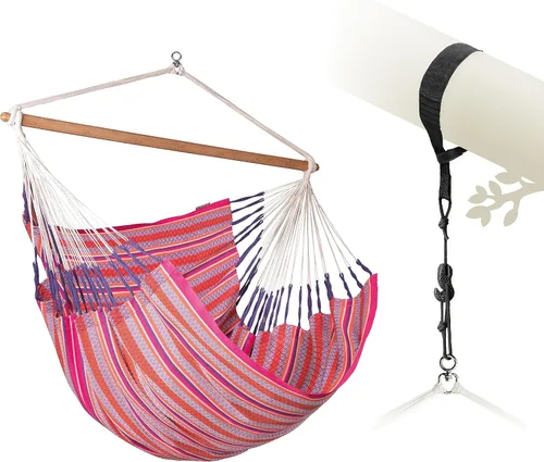 Miniatura 31 de La Siesta® XL King Habana - Hamaca colgante de algodón, para interiores y exteriores, silla colgante bohemia para dormitorio, patio, máximo 355