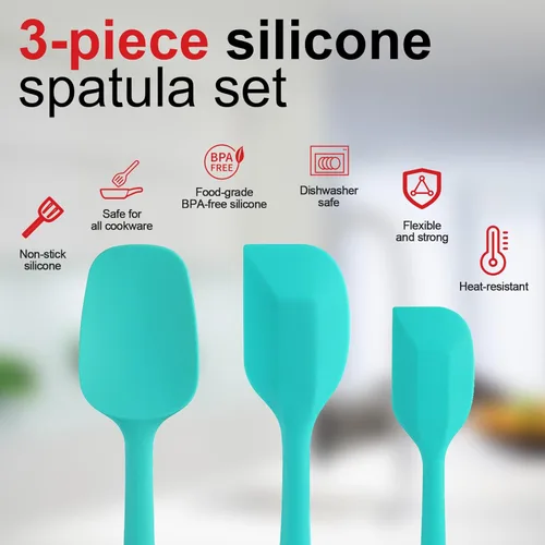 Miniatura 2 de Juego de espátulas de silicona, espátula de goma, cuchara y espátulas para hornear resistentes al calor de 600 °F (Aqua 3)