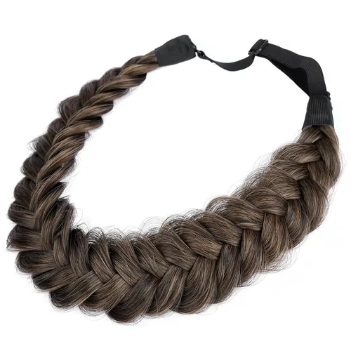 Miniatura 32 de Diadema ancha y despeinada de 2 mechones de cabello sintético trenzado, accesorio de belleza para mujeres y niñas, 62g/2.1 oz (caoba)