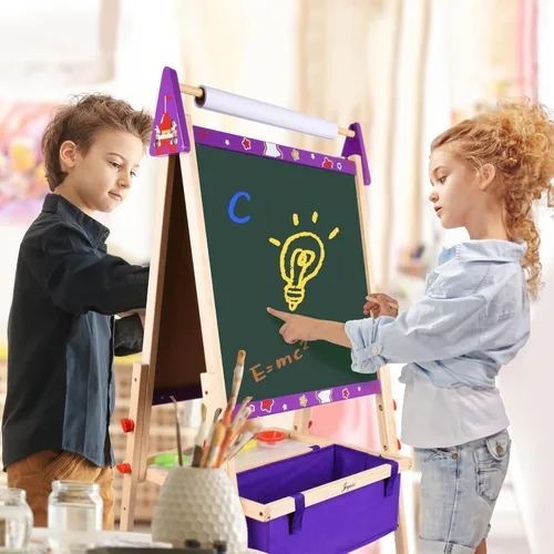 Miniatura 2 de Joyooss Caballete de Arte para Niños, Caballete para Niños Pequeños, Caballete de Madera Ajustable de Pie para Niños Pequeños, Pizarra Blanca