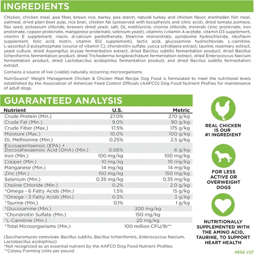 Miniatura 7 de NutriSource Weight Management - Alimento seco para perros, harina de pollo y pollo, 30 libras