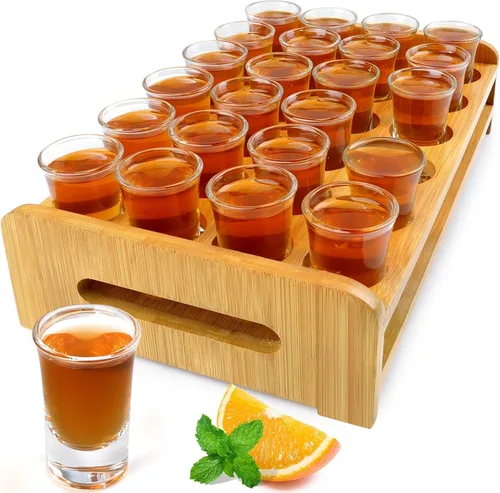Juego de 24 vasos de chupito grandes y soporte de 1 onza/1.0 fl oz, base gruesa para fiestas, clubes, bares, herramientas para el hogar,