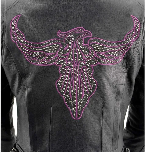 Miniatura 10 de Milwaukee Leather MLL2570 Chaqueta de Cuero para Motocicleta Negra 'Phoenix Embroidered' para Mujer Negro