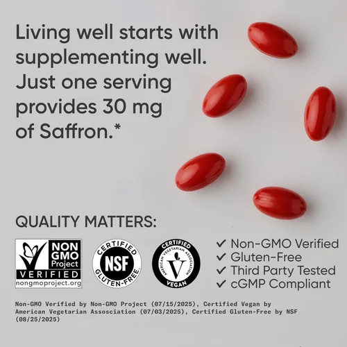 Miniatura 4 de Sports Research® Suplemento de azafrán puro, 30 mg - Apoyo al estado de ánimo y el estrés - Hecho con extracto de azafrán Affron® - Certificado