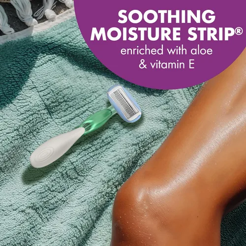 Miniatura 3 de BIC Soleil 5 Sensitive Desechables para Mujeres con Navajas de 5 Cuchillas, Tiras Hidratantes de 360 Grados, Agarre Antideslizante, Paquete de 2