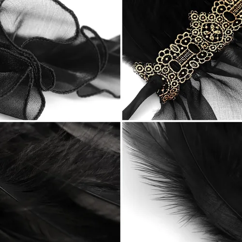 Miniatura 6 de HOMELEX Gargantilla gótica victoriana negra con cuello de plumas naturales para Halloween