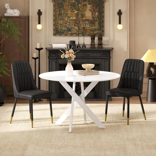 Miniatura 15 de RGZ Juego de mesa de comedor redonda negra de mediados de siglo para 2, mesa de cocina pequeña de madera circular de 36 pulgadas y 2 sillas