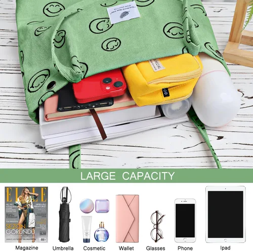 Miniatura 39 de Ayieyill - Bolsa de pana para mujer y niña, con correa de lona para colgar al hombro, bolsa con bolsillo