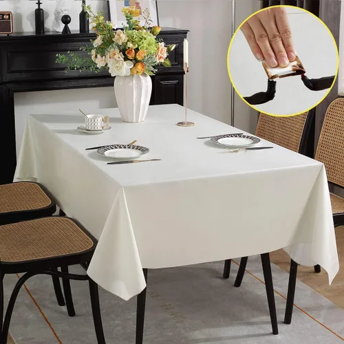 Miniatura 9 de SASTYBALE Mantel de vinilo con respaldo de franela impermeable y resistente al aceite, manteles de plástico para mesas rectangulares, manteles