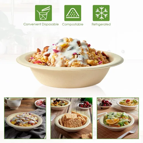 Miniatura 6 de Vplus Paquete de 180 cuencos de papel de 16 onzas, desechables compostables a granel, bagazo ecológico, cuencos resistentes perfectos para cereales