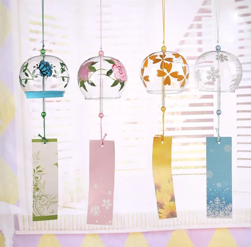 Miniatura 3 de Campanas de viento japonesas románticas con flores pequeñas Campanas de viento hechas a mano de vidrio estilo japonés colgante para regalo