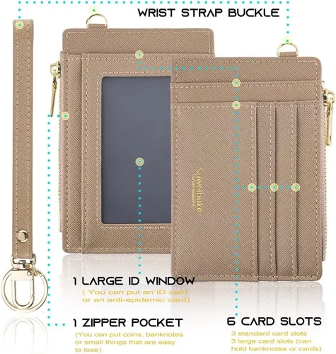 Miniatura 5 de Wikavanli Funda delgada para mujer con bloqueo RFID para tarjetas de crédito, tarjetero con cremallera para identificación, cartera pequeña