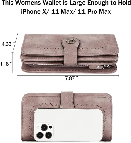 Miniatura 4 de BROMEN Billeteras de cuero para mujer, cartera grande de mano para teléfono, 2-Púrpura, Casual