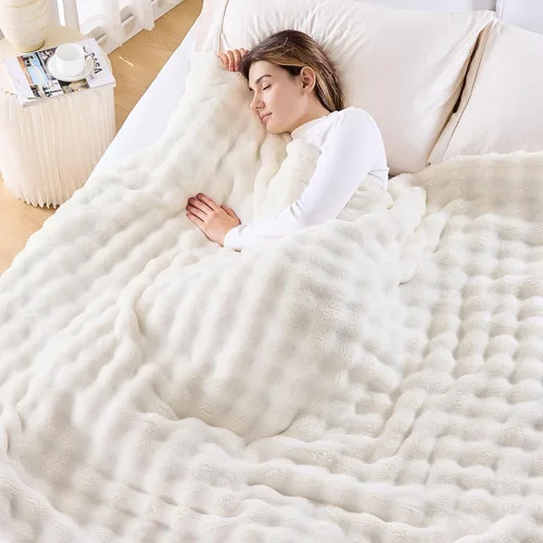 Miniatura 25 de NEWCOSPLAY Manta para Sofá Aqua Súper Suave de Franela Polar 3D Burbuja Ligera Manta de Cama para Uso en Todas las Estaciones (Aqua, Throw(50"x60"))