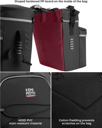 Miniatura 12 de KEMIMOTO Combo de alforjas de bicicleta 3 en 1, bolsa de comestibles para sillín de bicicleta con cubierta impermeable para lluvia, 52 L, gran