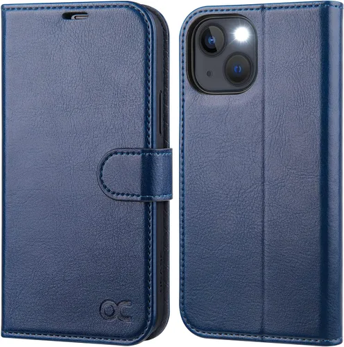 Miniatura 16 de OCASE Funda tipo cartera compatible con iPhone 13, de piel sintética con tapa tipo folio, con tarjetero, bloqueo RFID, soporte