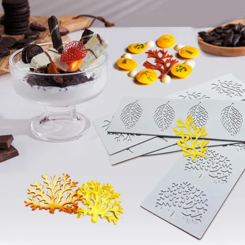 Miniatura 2 de 5 piezas de moldes de hojas de silicona para hornear fondant, moldes de tuile, moldes de coral huecos 3D de rama de coral, moldes de hoja de encaje