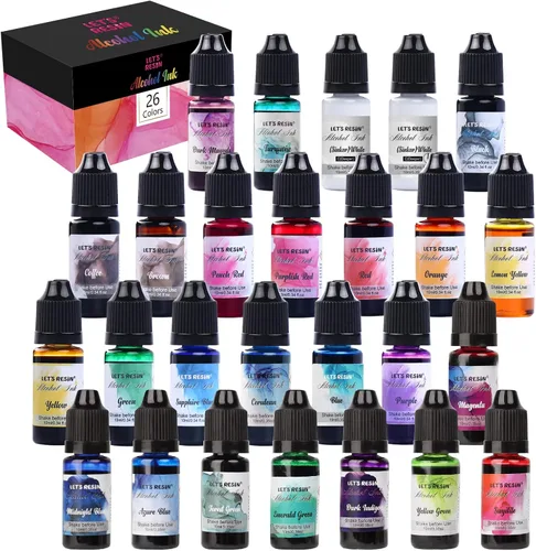 Tinta de alcohol para resina epoxi LET'S RESIN - Juego de tinta de alcohol concentrada, 26 colores vibrantes a base de alcohol, tinta de resina para