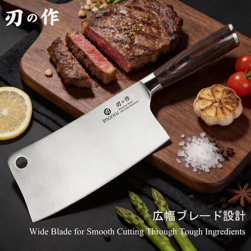 Miniatura 7 de imarku Cuchillo de carnicero japonés afilado de acero de alto carbono de 7 pulgadas, cuchillo multiusos para cocina, cocina, restaurante, Marrón