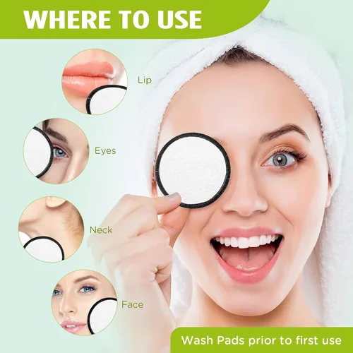Miniatura 4 de Almohadillas reutilizables para eliminar el maquillaje facial, 16 unidades, 100% algodón orgánico, toallitas de limpieza facial, tela lavable