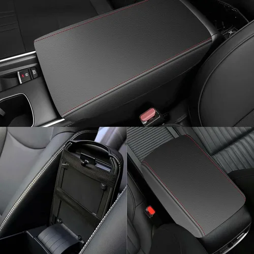 Miniatura 2 de AOMSAZTO Funda de consola para Nissan Altima 2019-2023, 2024 2025, fundas para reposabrazos para Nissan Altima, color negro con costuras rojas